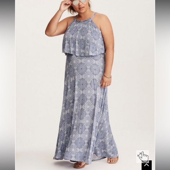 Torrid Maxi Jersey Knit Tiered Dress Mandala Print Blue Plus Size 1X - Picture 2 of 11